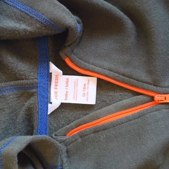 joe fresh zip-up hoodie sweatshirt with elbow patches 12-18 months baby boy - Picture 3 of 7